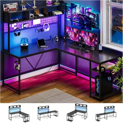 Escritorio Gamer SIMPLE ESPACIO 240CM, Reversible LED, Regleta, Negro | Oferta 17% Descuento