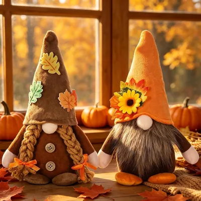 Kssvzz Set von 2 Herbstdekorationsgnomen, Herbstdekoration Gnome Figuren | Sonnenblume Ahornblatt Herbst Dekor Plüsch Elfe