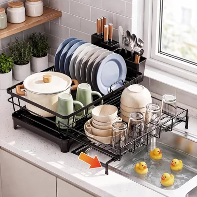 Gabeeriso Extendable Dish Drying Rack Over Sink, Black