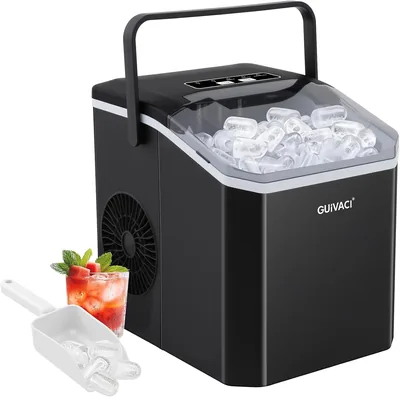 Machine à Glaçons 12 kg/24h - Production rapide de 9 glaçons en 6 min, 2 tailles, nettoyage automatique, poignée portable, pour maison et cuisine