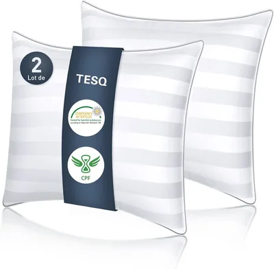 Oreiller TESQ 60 x 60 cm - Ensemble de 2 oreillers d'hôtel de luxe avec rembourrage amélioré, confortable et respirant certifié Oeko-TEX