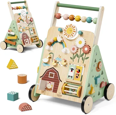 Holz Walker, Bauern-Baby-Läufer, Spielzeug ab 1 Jahr | Baby-Läufer mit 10-in-1 Aktivitätszentrum, Geschwindigkeitsregler, FSC Holz, Fein Motorik