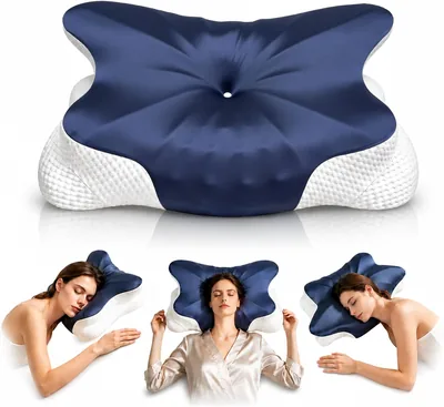 Ergonomischer Nackenkissen - Zwei Höhen Seitenschläfer Kissen mit Kühlende Eisseide Hülle, Oeko-Tex® Zertifiziertes Memory Foam