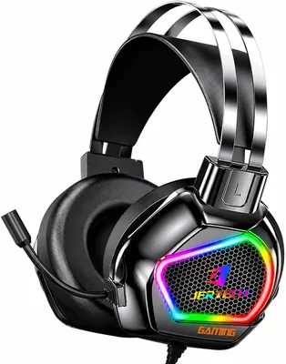 سماعات جيمينج JERTECH USB RGB - صوت محيطي 7.1، مكبر صوت بقمع الضوضاء، إضاءة RGB، تحكم في الحجم مباشر