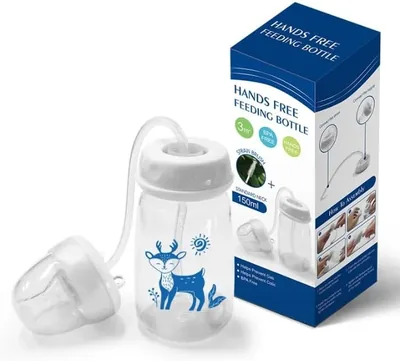 Hands-Free Baby Bottle, BPA Free, 150ml, Straw Brush, 3+ Months