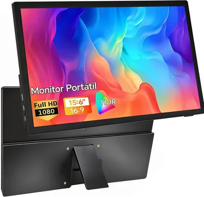Monitor Portátil 15,6 polegadas - Full HD 1080P, USB-C e HDMI, Alto-falantes Integrados - Melhor Preço