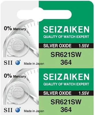 Seizaiken SR621SW 364 सिल्वर ऑक्साइड वॉच बैटरी, 1.55V, पैक ऑफ 2