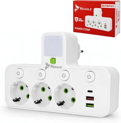 Rozgałęźnik zasilający Reagle 3x 230V z USB i LED, 2500W, Najlepsza Cena