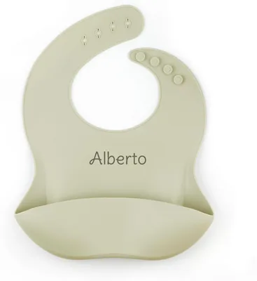 Bibs de Silicona Mi Pipo Personalizados con Nombre | BPA Libre, Silicona de Alimento, Bolsillo para Recoger el Bebé, Resistente al Lavavajillas