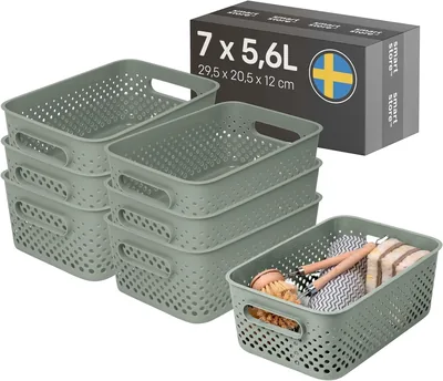 SmartStore Essensmiddel Storlek Lagringskorb 7x 5.6 L Grön | Recyklerad Plastik Lagringskassa för Badkamer, Vaskrum