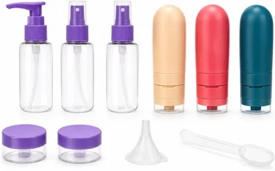 Kit de Frascos para Viagem 11 Peças com Necessaire Transparente - Recarregável, Para Shampoo, Condicionador e Mais