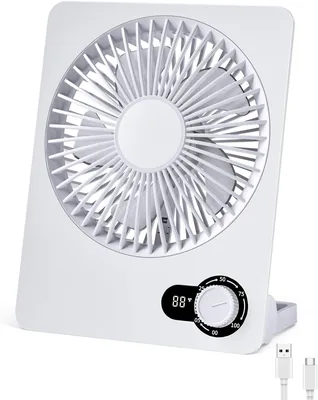 Foumteex Tischventilator mit Batterie 3600 mAh, 180° verstellbarer Leise-Ventilator mit LED-Anzeige für Büro, Bibliothek und Reisen - USB-Laden