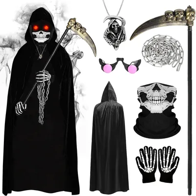 MOSTFUN Grim Reaper Costume Kids 7PC Halloween Set