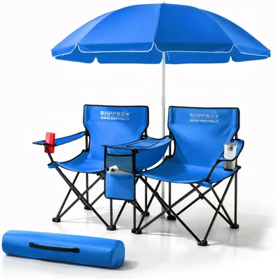 RMF PRO Set con Ombrellone e 2 Sedie da Esterno, Ideale per Mare o Campeggio, con Borsa Termica e Portabevande - Best Deal