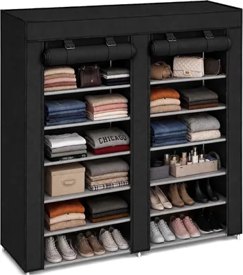 Raganet, Estante Plegable para Ropa de 6 Niveles, Color Negro, Organizador de Zapatero Minimalista, Materiales Resistentes