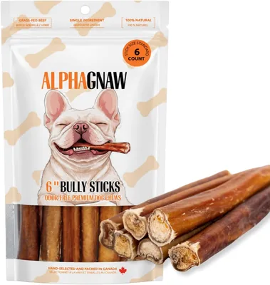 AlphaGnaw Bully Sticks 6" - 6 Pack Best Deal