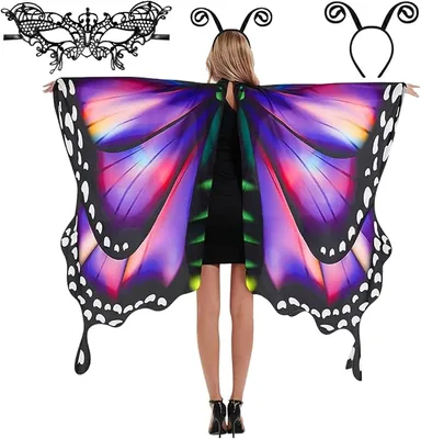 Damaill Halloween Butterfly Costume Women Wings Shawl Mask Antenna - Best Deal