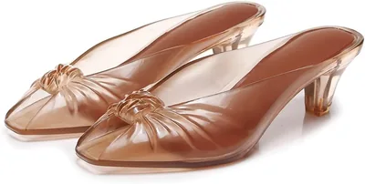 Agodor Jelly Kitten Heel Mules Sandals for Women Twist Knot Slide
