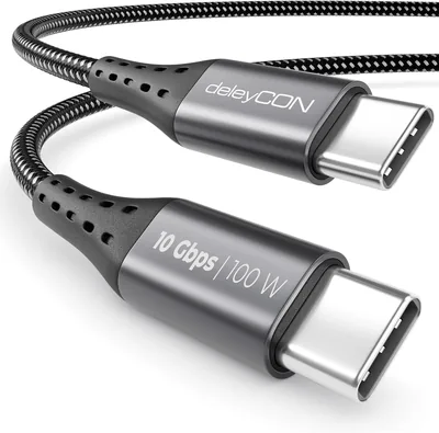 DeleyCON 0,5 m USB-C Kabel (USB 3.2 Gen2 100W & 10 Gbps) 4K@60Hz | Ladekabel och datakabel för iPhone 17 Pro Max AI