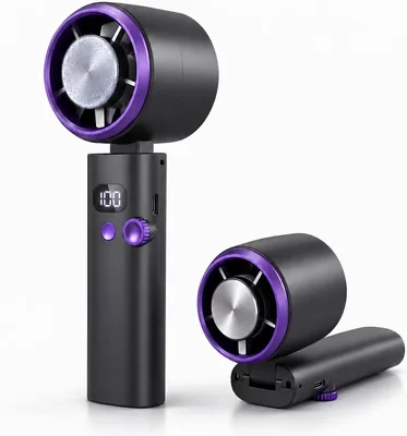 Handheld Fan with Cooling, Mini Fan Battery Rechargeable with 100-Speed Turbo Wind & LED Display, 30