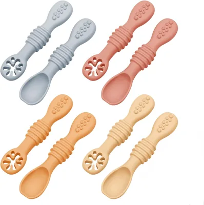 Juego de 8 Cucharas Masticables HNTCSR | Cuchara de Silicona Arcoíris para Niños, sin BPA, apta para Microondas