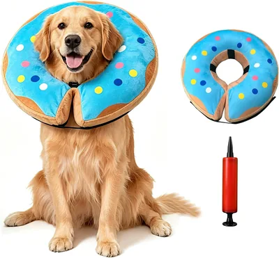 Collier Élisabéthain Gonflable Beignet Bleu Ciel pour Chien Chat | Collier Anti-Léchage Réglable Doux, protection post-opératoire
