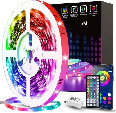 Tenmiro LED Streifen 5 m, RGB Musik-Synchronisation Selbstklebend Feierliche Lichter mit Fernbedienung und App, Dimmbares Farbwechseln (6% Rabatt)