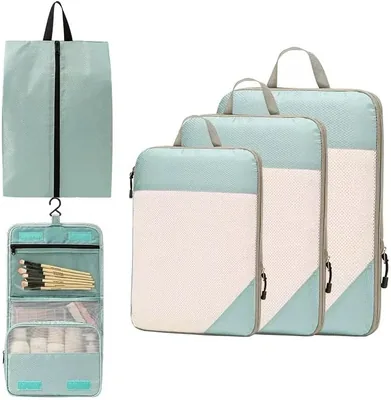 5 Set Compression Packing Cubes - Mesh Travel Bags