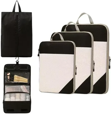 5 Set Compression Packing Cubes Mesh Organizer Bags