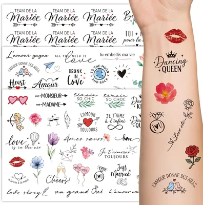 DOORIO 3 Feuilles de Tattoos Temporaires pour Mariages - Tattoos Faux, Équipe Mariée, Groom, Imperméables, D