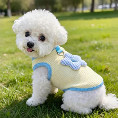 犬 猫服 通気性 ワッフル ペット ベスト 花 春 夏 子犬 子猫 アパレル (黄色、S) 最安値