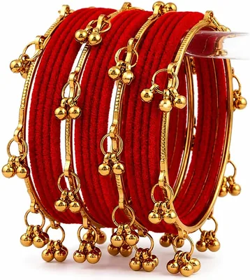 केयाशा महिला के लिए डिज़ाइनर सिल्क थ्रेड बैंगल्स सेट कश्मीरी घुंगू के साथ | पारंपरिक एथनिक बैंगल्स सेट महिलाओं के लिए | 16 के सेट