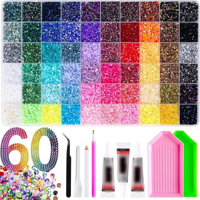 32000 Pcs Resin Rhinestones Kit, 60 Colors 3mm Flatback