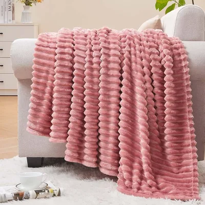 King Size Striped Flannel Fleece Blanket - Super Soft & Luxurious Warm Throw