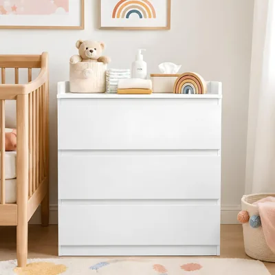 GOKHOMX Cambiavesti con Tavolo Cambiamento Bianco 3 Cassetti, Mobilio per Camera da Letto, 70 x 40 x 80 cm, Melamina, Tavolo Cambiamento Salvaspazio