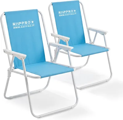 Set di 2 sedie da spiaggia e mare RMF PRO con braccioli, sedie pieghevoli per campeggio e giardino, telaio in metallo robusto - Mare