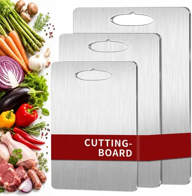 Tagliere in Titanio da 3 Pezzi, Taglio Doppio in Acciaio Inossidabile S316 per Cucina | Facile da Pulire