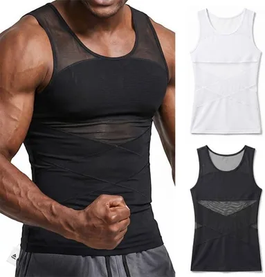 Topika - Compression Vests For Men, Compression Vest Body Shaper Vest | Black And White Slimming Tan
