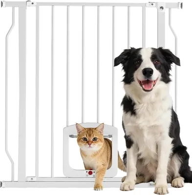 PawHut Adjustable Dog Gate Cat Door - White