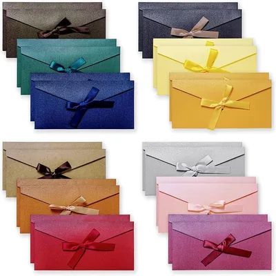 Envelopes Joyzzz ملونة، 24 قطعة من ورق الكرافت العتيق مع ربطات عنق بدلة، 22x11 سم محفظة لؤلؤية للزينة