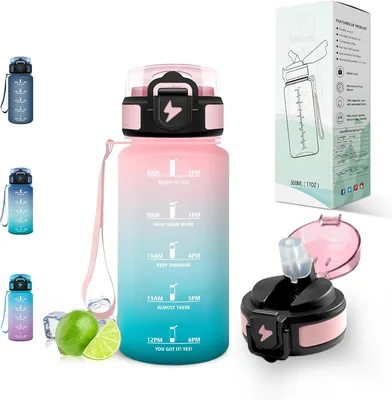 Bouteille d'eau sportive Motswedi 500ml avec paille, marqueur de temps, étanche pour le sport, l'école et le bureau