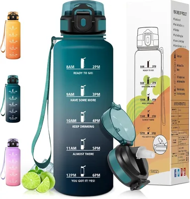 Bottiglia d'acqua Motswedi da 1,5L con paglietta, bottiglie d'acqua, motivazionale, a prova di perdite, per sport 1,5L