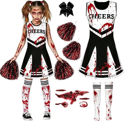 Zombie Cheerleader Costume Girls Halloween Fancy Dress