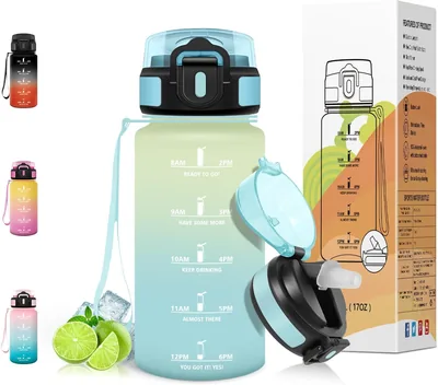 Botella de agua Motswedi de 500 ml con pajita, botella para gimnasio, sin fugas, marca de tiempo, reutilizable, para escuela, oficina, yoga, beige claro