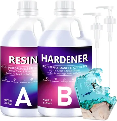Resina Epoxica HYIEAR Transparente para Manualidades, 8L, Relación 1:1, Curado Rápido 8h, Alta Dureza