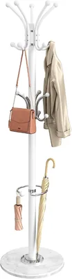 Soporte de Ropa de Metal con Revestimiento de Mármol de SONGMICS, 18 Ganchos | Soporte para Paraguas con Cabeza Giratoria, 37 x 37 x 178 cm para Entrada de Pasillo Oficina
