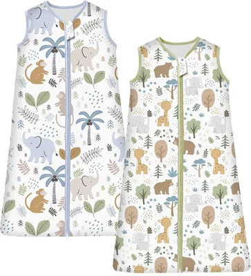Chilsuessy Baby Schlafsack, Pack mit 2, 2.5 Tog, Winter-Schlafsack, Baumwoll-Pyjamas, Ärmellos für Kinder, Elefant