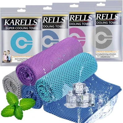 KARELLS 4 x Serviettes de Refroidissement (100 x 30 cm), Serviette Rapide de Séchage, Serviette de Fitness et Sport, pour le Golf, le Yoga et Plus - Meilleur Prix