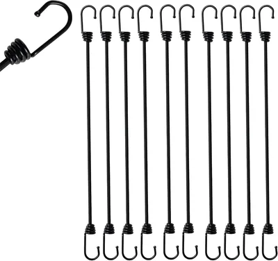10Pcs Black Bungee Cords with Hooks, Heavy Duty Elastic Rope