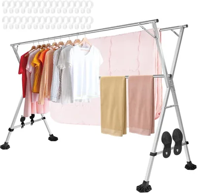 Garusky Tendedero Plegable para Ropa, 2.4M Tendedero Retráctil, Soporte Portátil